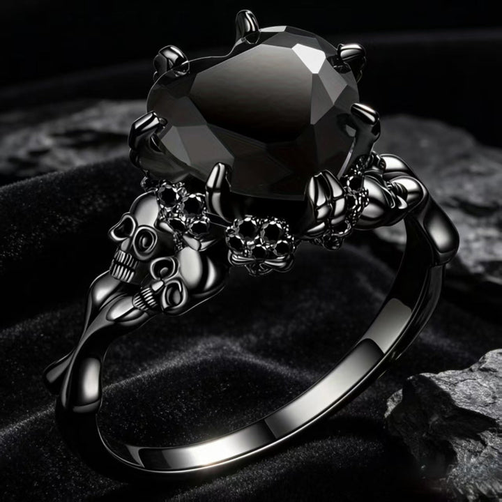 Gothic Skull Claw Heart Gem Ring, 3 Color Red Black Purple Heart Stone Dark Punk Halloween Statement Ring