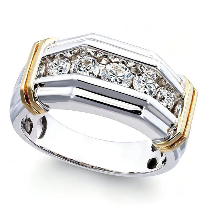 Two‑Tone Men’s Band Ring, Channel‑Set Sparkling Diamonds Statement Jewelry