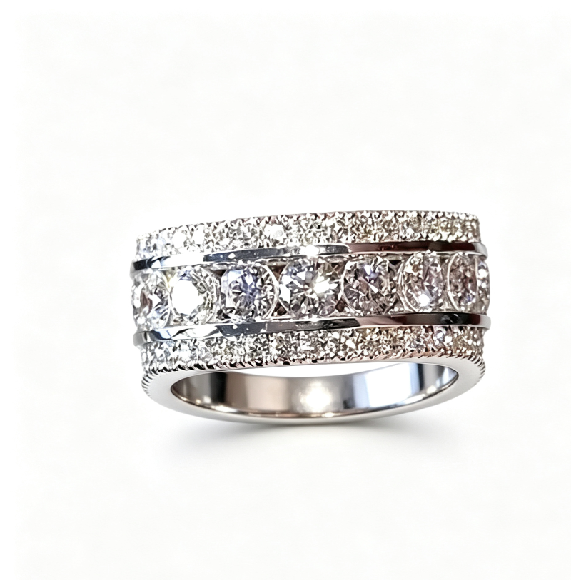 3-Row Full Iced Out Diamonds Men’s Band Ring, Wide Channel Set Eternity Wedding Ring