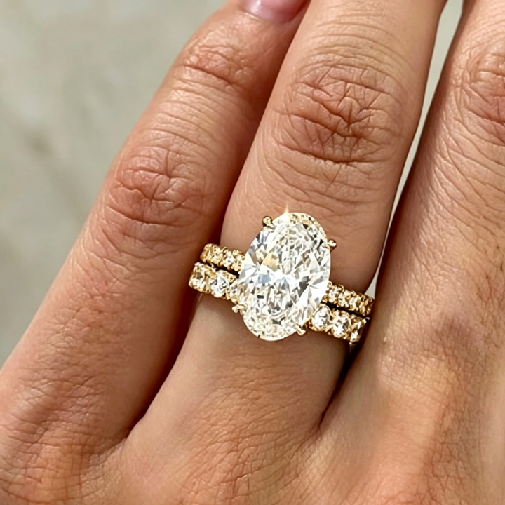 Oval Diamond Ring Set, 2Pcs Stackable Wedding Engagement Band for Women