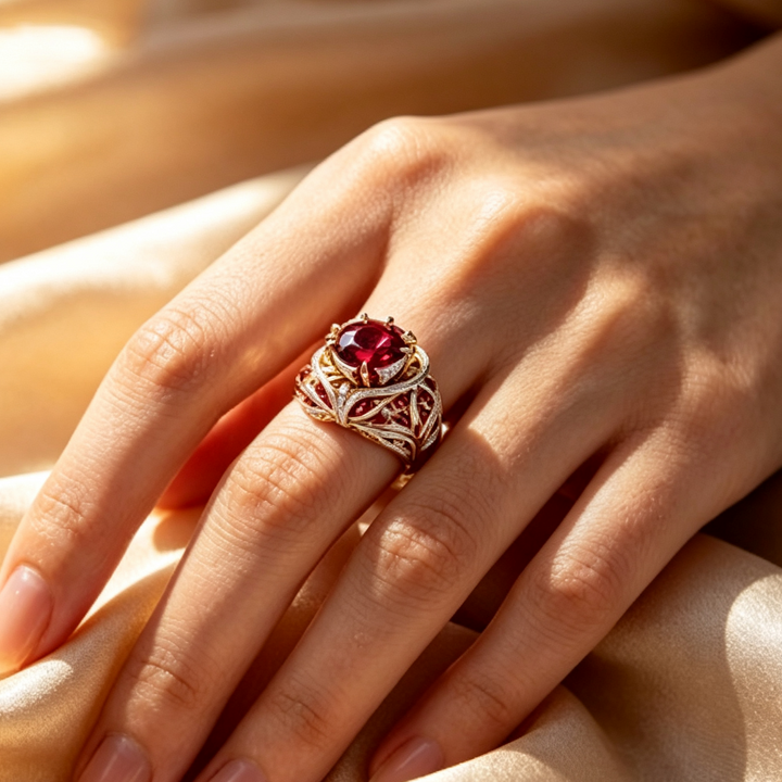 Luxury Twisted Floral Statement Ring, Bold Ornate Gem Ring for Special Occasions