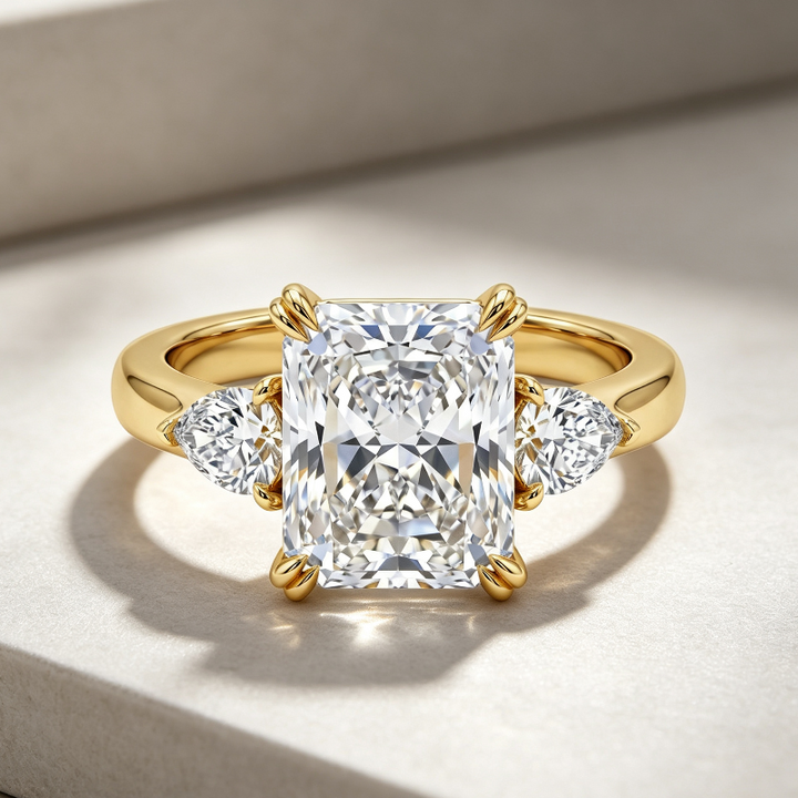 Ice-Pattern Cut Diamond Promise Ring, Radiant‑Cut Three‑Stone Diamond Engagement Ring