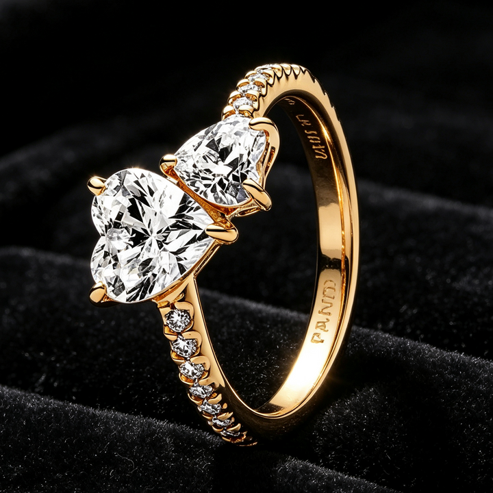 Romantic Double Heart Statement Ring, Elegant Sparkling Design, Timeless Jewelry Gift for Her