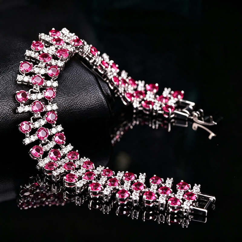 6-Tone Multi-Row Round Cut Diamond Tennis Bracelet Collection, Luxury Wide Link Evening Jewelry