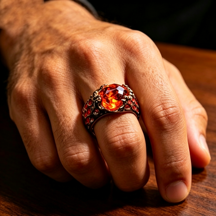 Bold Sculpted Statement Ring, Large Faceted Gemstone Chunky Ring for Men Women