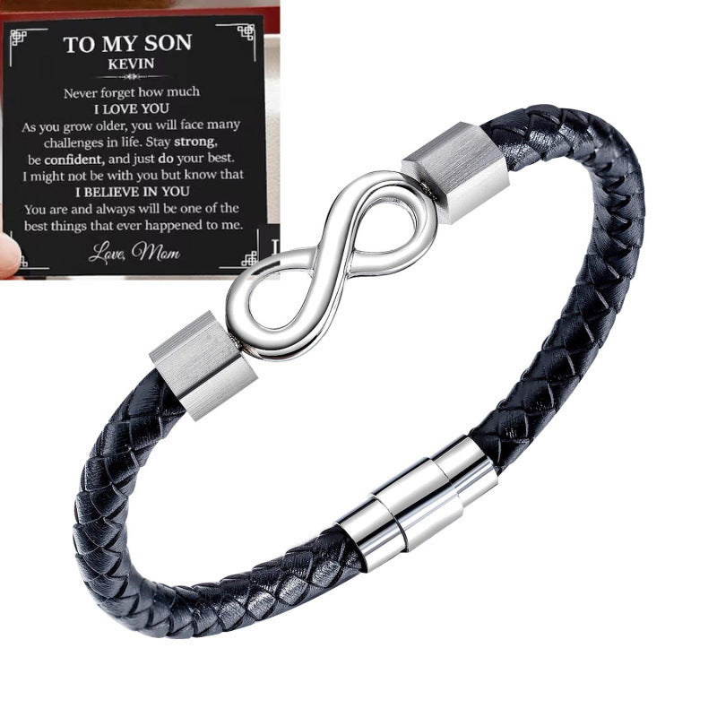 Infinity Symbol Braided Leather Bracelet With Gift Card, Meaningful Gift Choice For Men