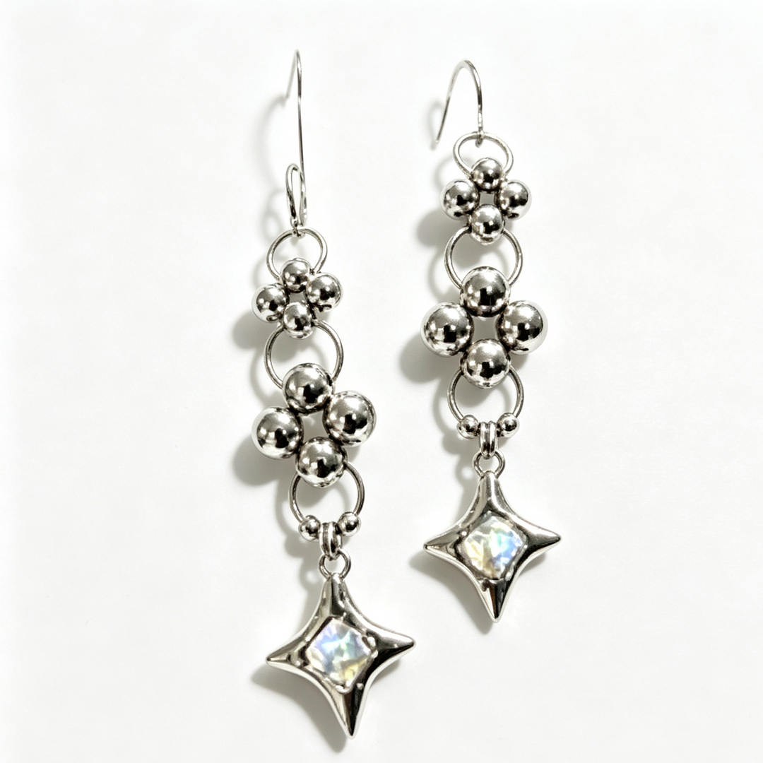 Vintage Beaded Star Drop Earrings, Handmade Dangle Earrings for Women Bohemian Style