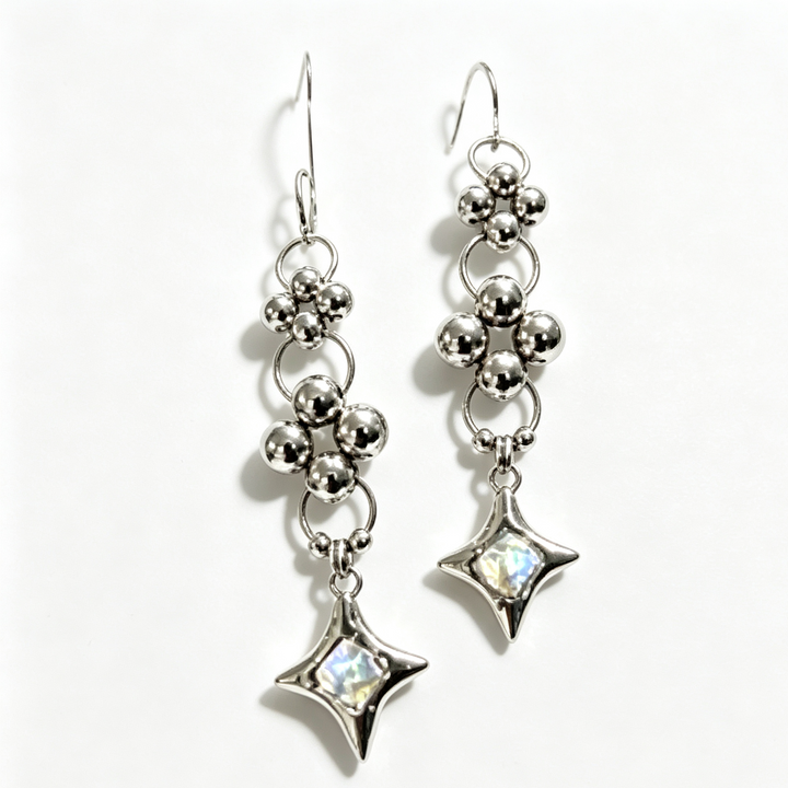 Vintage Beaded Star Drop Earrings, Handmade Dangle Earrings for Women Bohemian Style