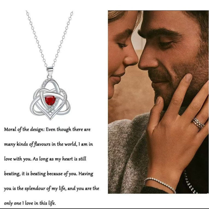 S925 Silver Celtic Knot Heart Pendant Necklace, Multi‑Color Gemstone Options
