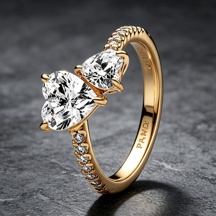 Romantic Double Heart Statement Ring, Elegant Sparkling Design, Timeless Jewelry Gift for Her