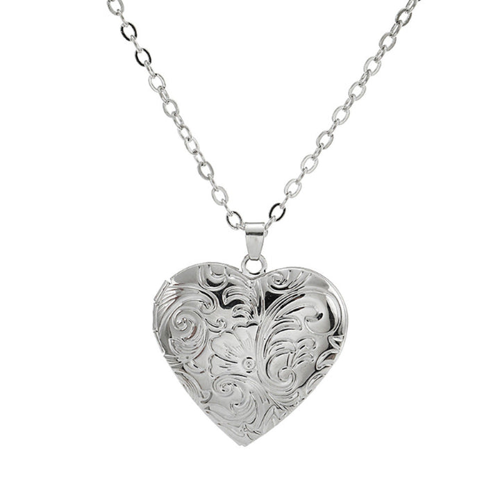 Vintage Floral Engraved Photo Locket Necklace, Stylish Patterned Collarbone Necklace