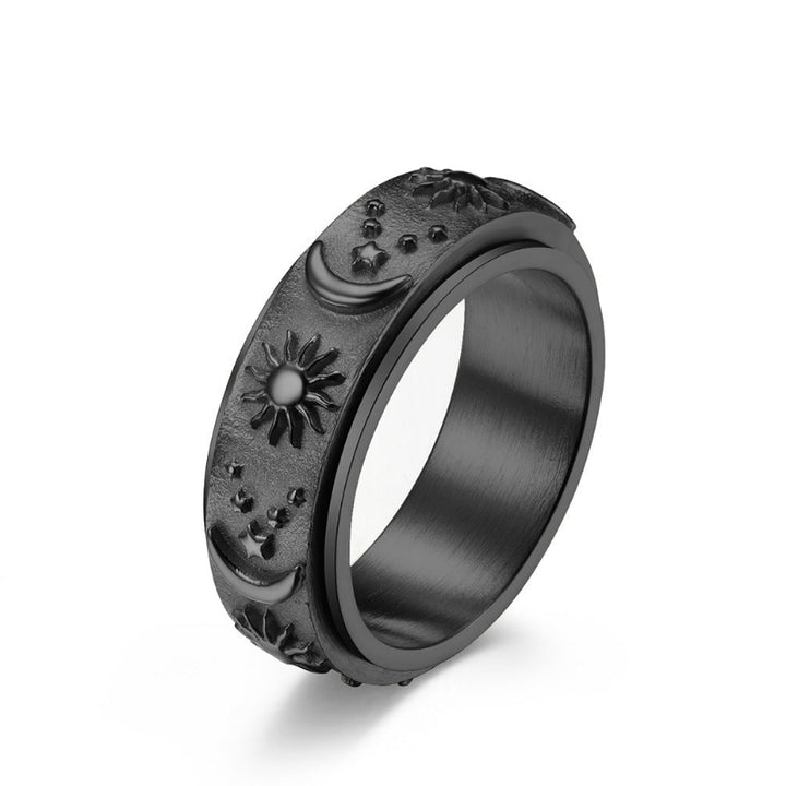 Sun, Moon, and Star Rotatable Ring, Vintage Engraved Rotatable Stress‑Relief Ring