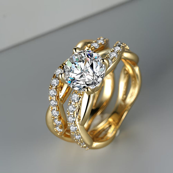 Twisted Split Shank Bridal Ring Duo, Round Solitaire Pave Stackable Engagement & Wedding Band Set