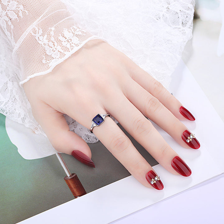 Three Stone Square Cut Adjustable Open Ring, Vibrant Colored Gemstone Statement Ring
