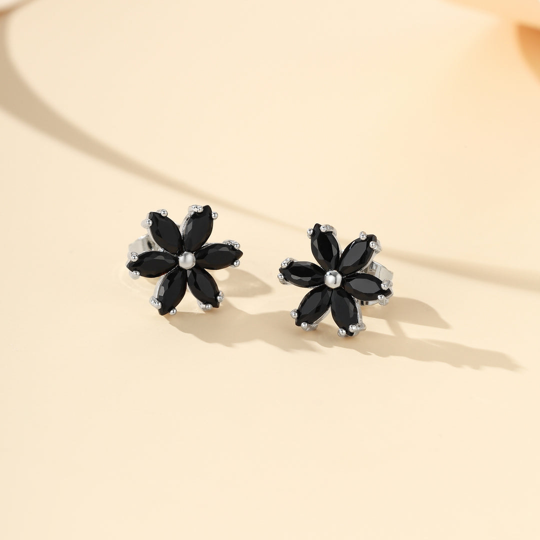 S925 Sterling Silver Flower Stud Earrings, Multi-color Gemstone Floral Ear Jewelry for Women Gift