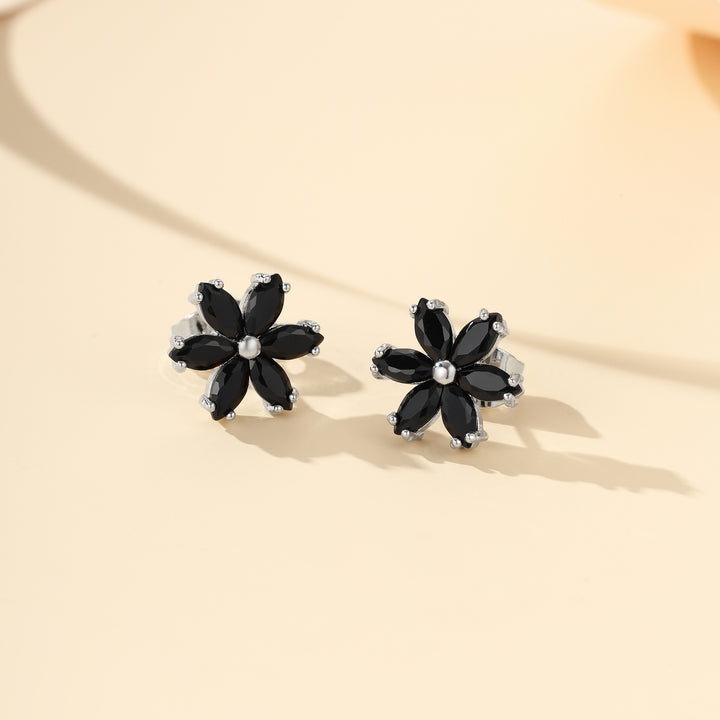 S925 Sterling Silver Flower Stud Earrings, Multi-color Gemstone Floral Ear Jewelry for Women Gift