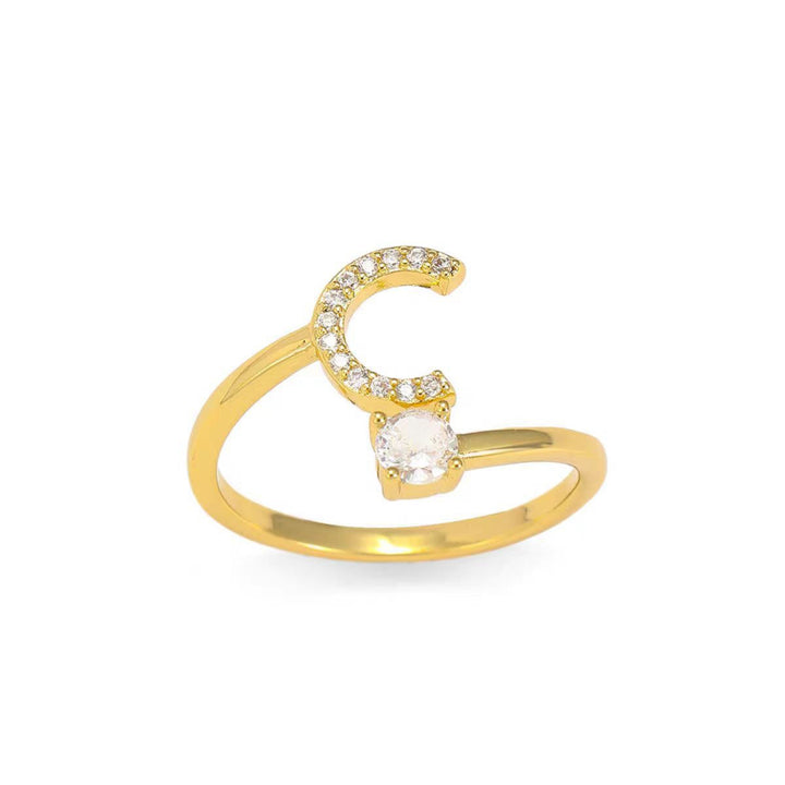 26 Letters Pave Initial Open Ring, Dainty Personalized Stackable Signet Ring
