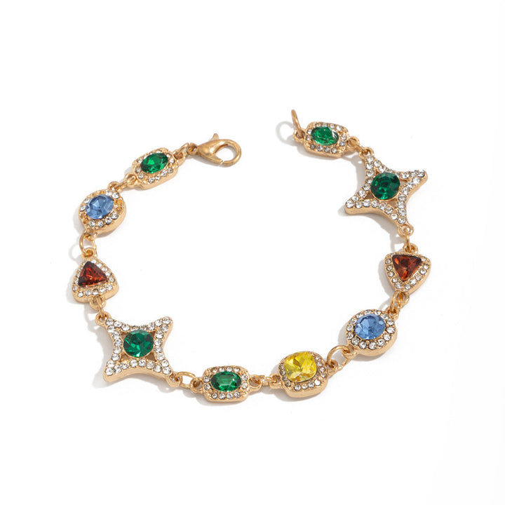New Men's Colored Gemstone Cross Necklace and Bracelet, Colorful Gem & Diamond Star Link Jewelry Set