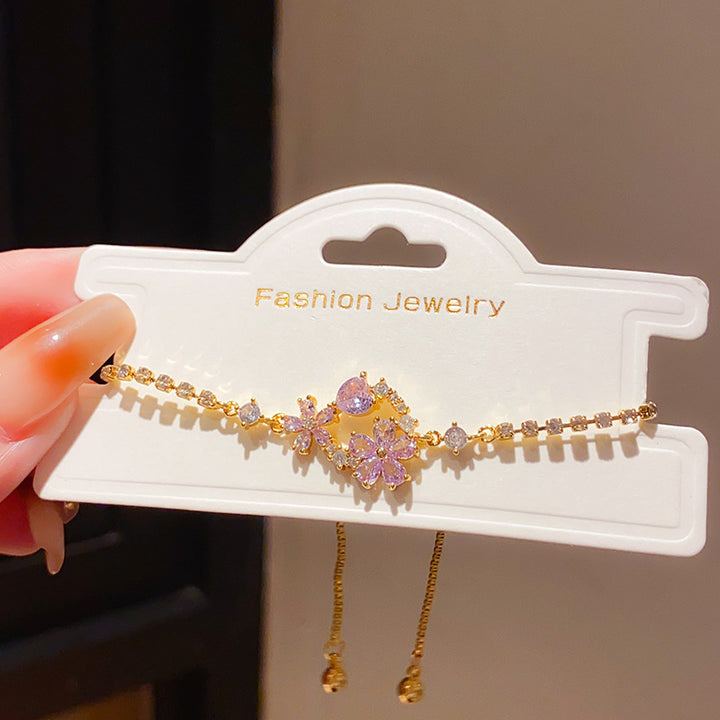 Colorful Floral Gem & Diamond Slider Adjustable Gold Bracelet, Delicate Bracelet for Women
