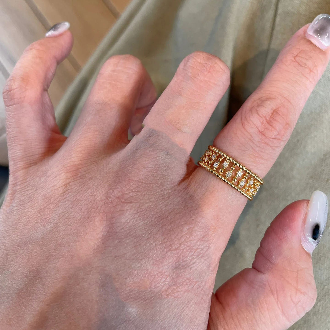 Vintage Stackable Open Ring Set, Sparkly Paved Diamond Rings for Women