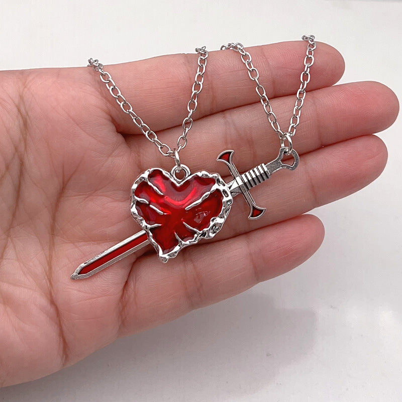 S925 Sword‑Through‑Heart Couple Collarbone Necklaces, Perfect Gift Choice For Couples