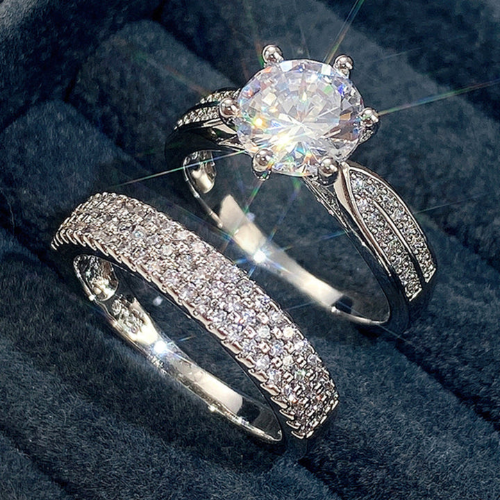 Vintage Matching Rings for Men and Women, Twisted Split‑Shank Engagement &amp; Pave Eternity Ring