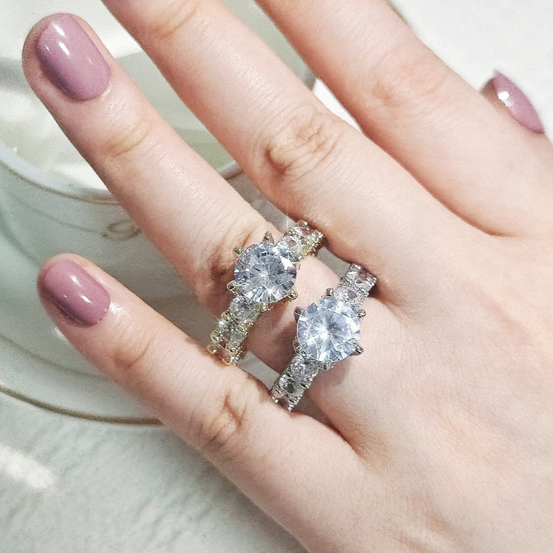 Vintage Ornate Round‑Cut Diamond Statement Ring, Full‑Band Pave Diamond Women Fashion Ring