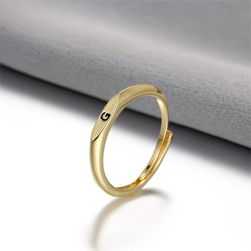 Custom 26 Initial Adjustable Stackable Ring, 14K Gold Dainty Tiny Minimalist Personalized Women Promise Band