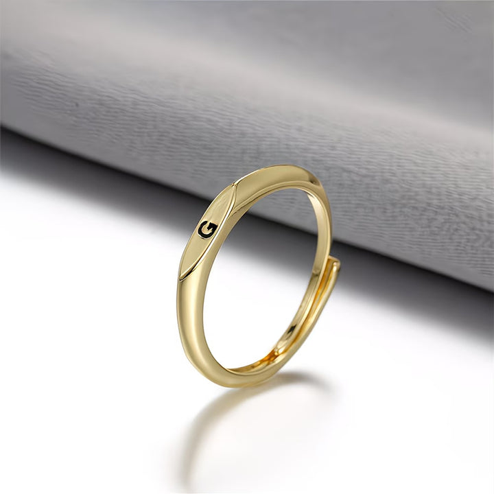 Custom 26 Initial Adjustable Stackable Ring, 14K Gold Dainty Tiny Minimalist Personalized Women Promise Band