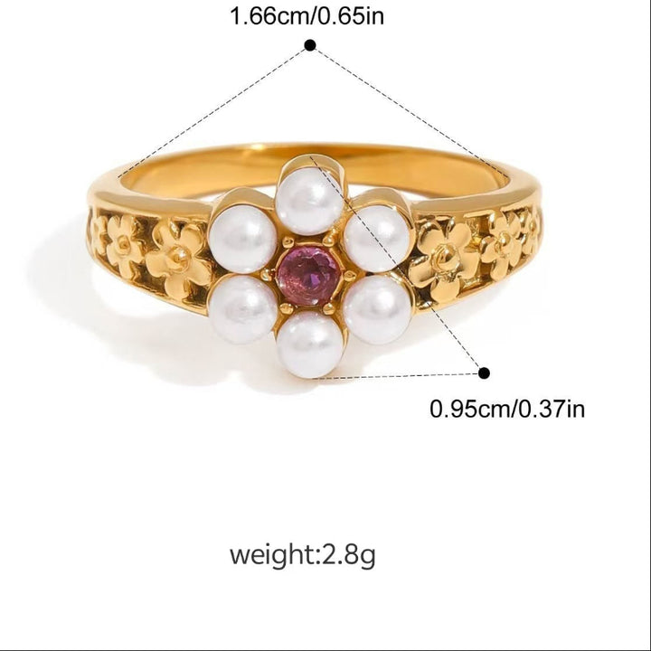 Vintage Gold Series Multi-Style Gem & Pearl Stackable Rings, Waterproof Fashion Statement Rings For Women
