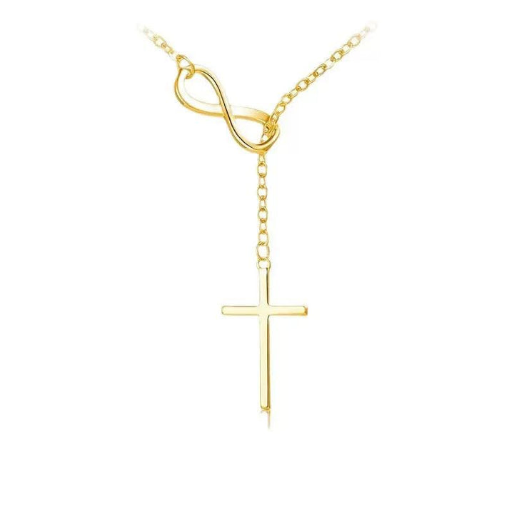 Infinity Y‑Drop Cross Necklace, Dainty Lariat Necklace With Paved Diamond Cross Pendant