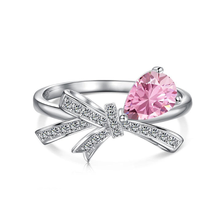 Exquisite Bow‑Knot Teardrop‑Shaped Gem & Diamond Ring, Multi‑Color Option Elegant Women Statement Ring