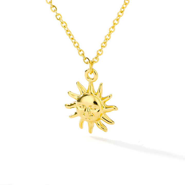 Sun & Engraved Face Moon Lariat Drop Necklace, Gold Silver Celestial Matching Couple Best Friend Layer Pendant