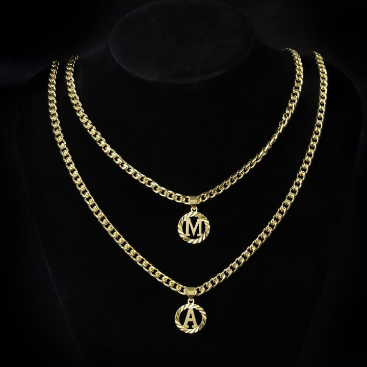 26 Initial Letter Necklace, Twisted Round Alphabet Pendant Figaro Chain for Men Women