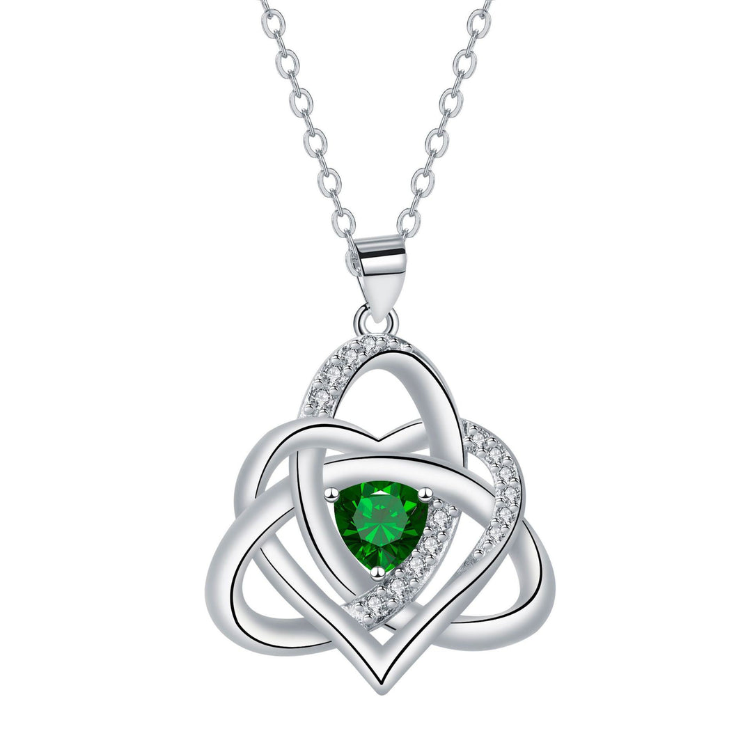 S925 Silver Celtic Knot Heart Pendant Necklace, Multi‑Color Gemstone Options