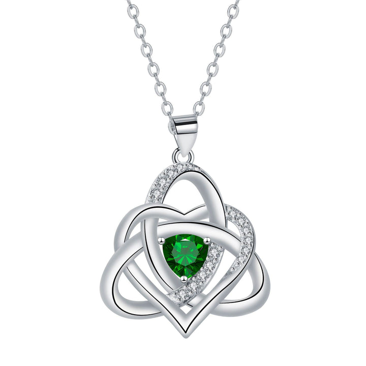 S925 Silver Celtic Knot Heart Pendant Necklace, Multi‑Color Gemstone Options