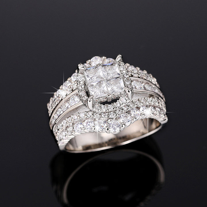 Princess Cut Ultra-Sparkling Diamond 2-in-1 Ring, Square-Motif Crown Design for Women