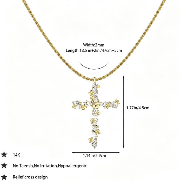 S925 &amp; 14K Floral Cross Diamond Rope Chain Necklace, Perfect Gift Choice For Women