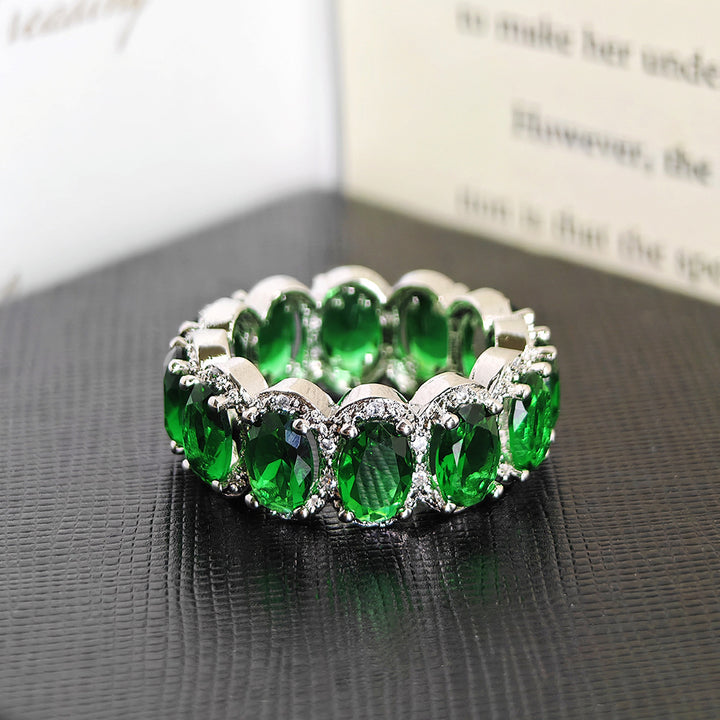Vibrant Oval Gemstone Eternity Band Ring, Multi-color Statement Stackable Ring for Women