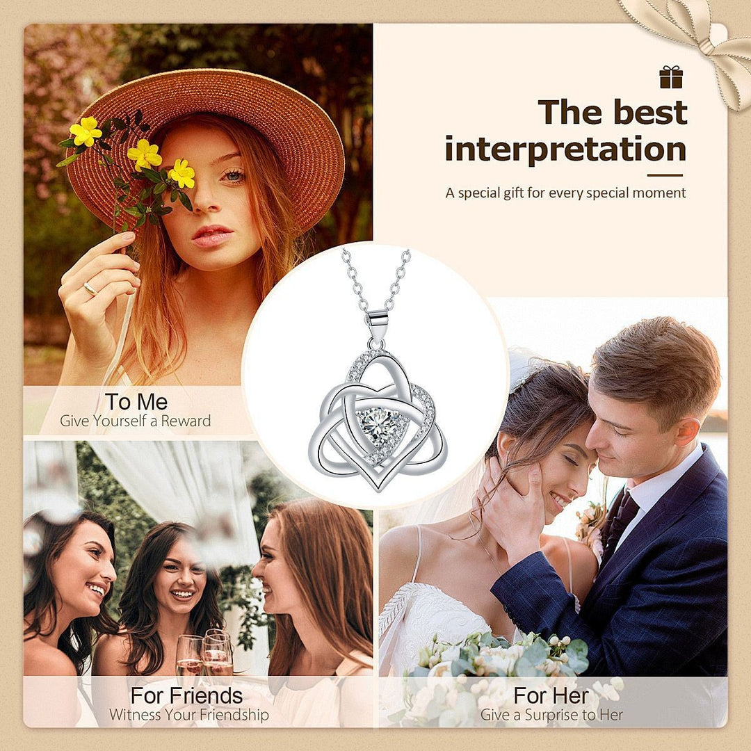 S925 Silver Celtic Knot Heart Pendant Necklace, Multi‑Color Gemstone Options