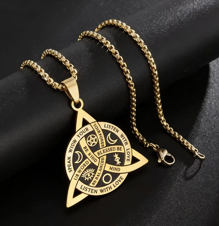 S925 Silver Triquetra Pendant Necklace, Star, Moon, and Fan-Shaped Necklace for Men Women