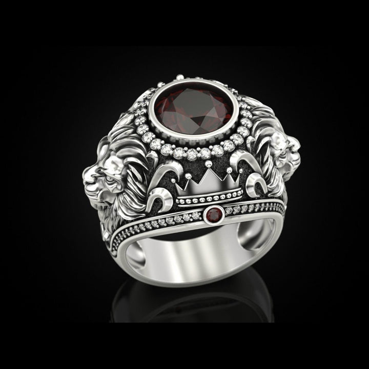 S925 &amp; 14K Lion‑Carved Gemstone Men’s Ring, Meaningful Gift For Him