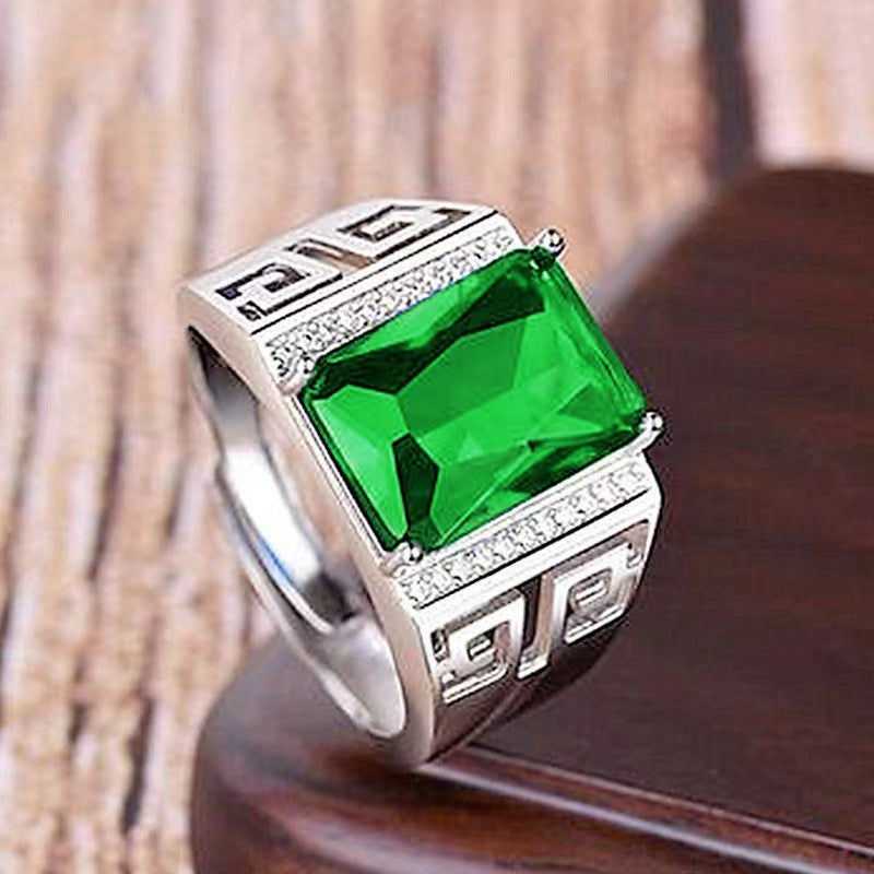 Geometric Pattern Open Statement Ring, Sophisticated Sapphire-Inlaid Ring for Men &amp; Women