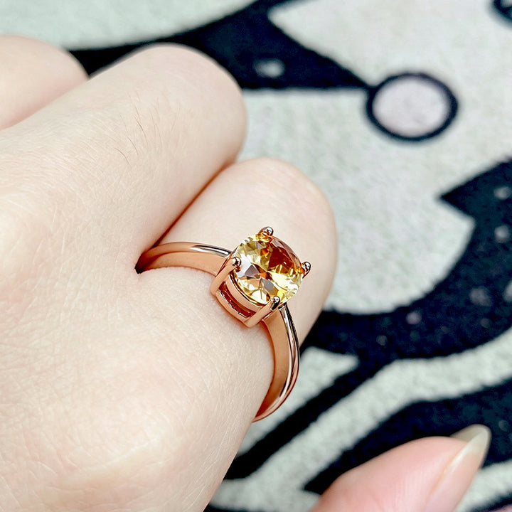 Oval‑Cut Champagne Diamond Promise Ring, Rose Gold Tone Women’s Ring