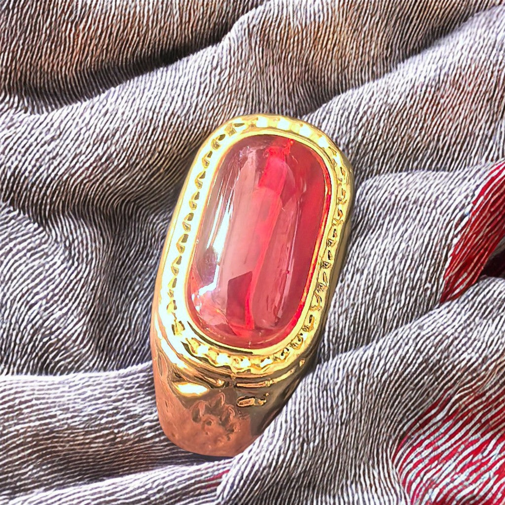 Vintage Rectangular Stone Signet Ring, Ethnic-style Statement Ring, Adjustable Band Jewelry for Men