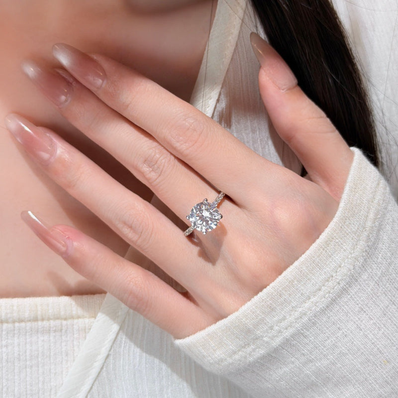 Five Carats/Three Carats Round Diamond Half Pave Split Engagement Ring, Minimalist Timeless Bridal Promise Ring
