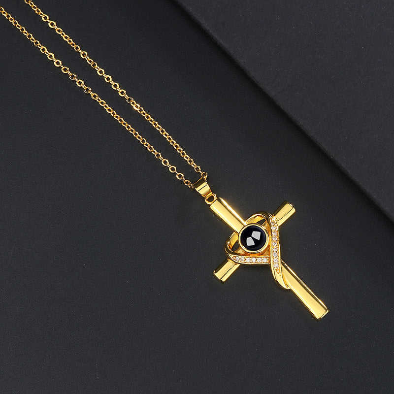 Infinity Heart Wrapped Cross Gem Pendant Necklace, Faith Love Religious Sentimental Women’s Collarbone