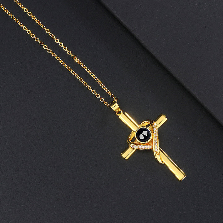 Infinity Heart Wrapped Cross Gem Pendant Necklace, Faith Love Religious Sentimental Women’s Collarbone