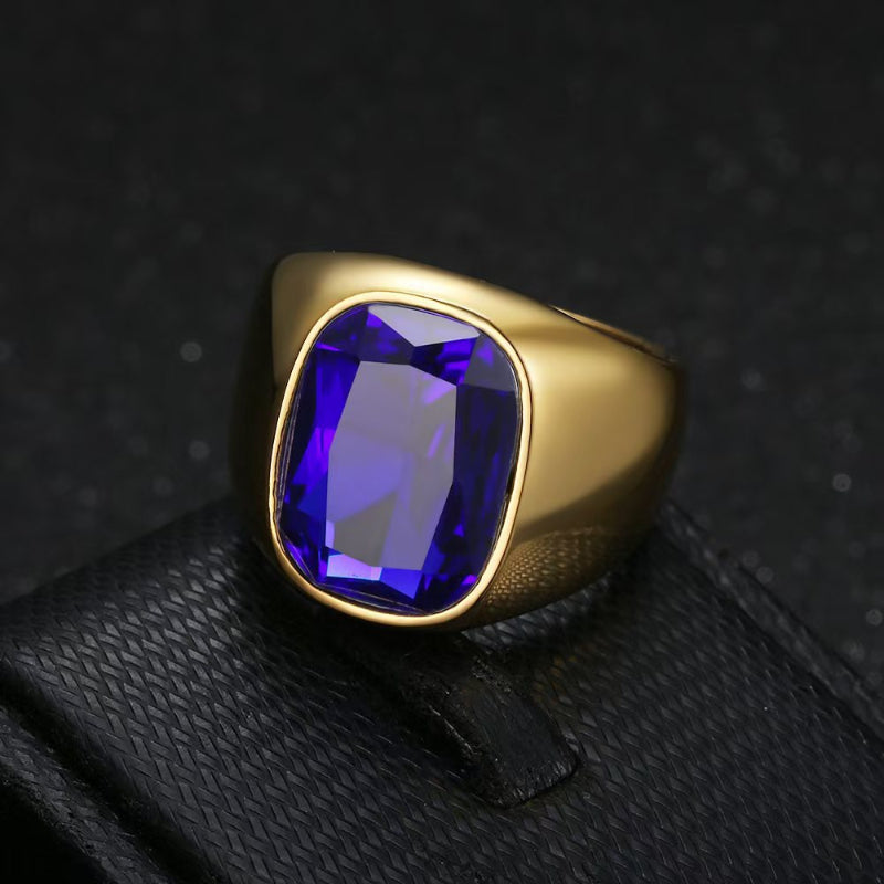 Vintage Gold‑Tone Signet Ring, Large Cushion‑Cut Gemstone Statement Ring For Men