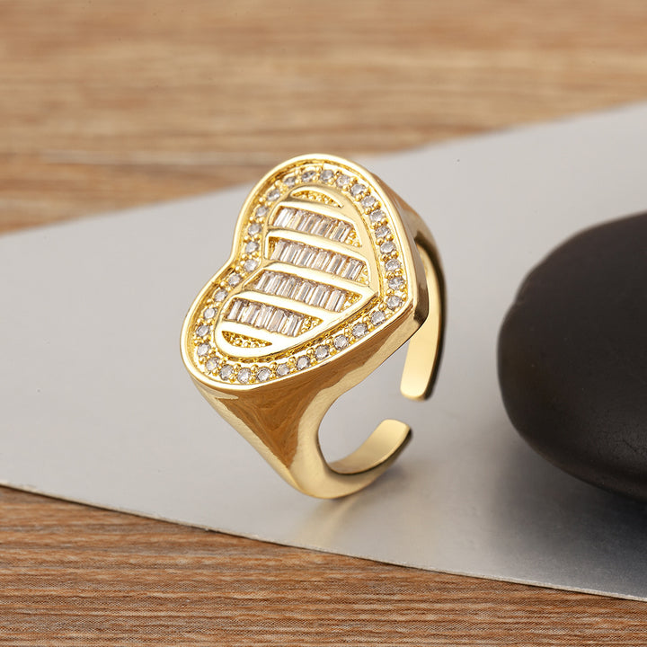 Glam Heart Shape Statement Open Ring, Sparkling Inlaid Diamond Design, Multiple Styles Available
